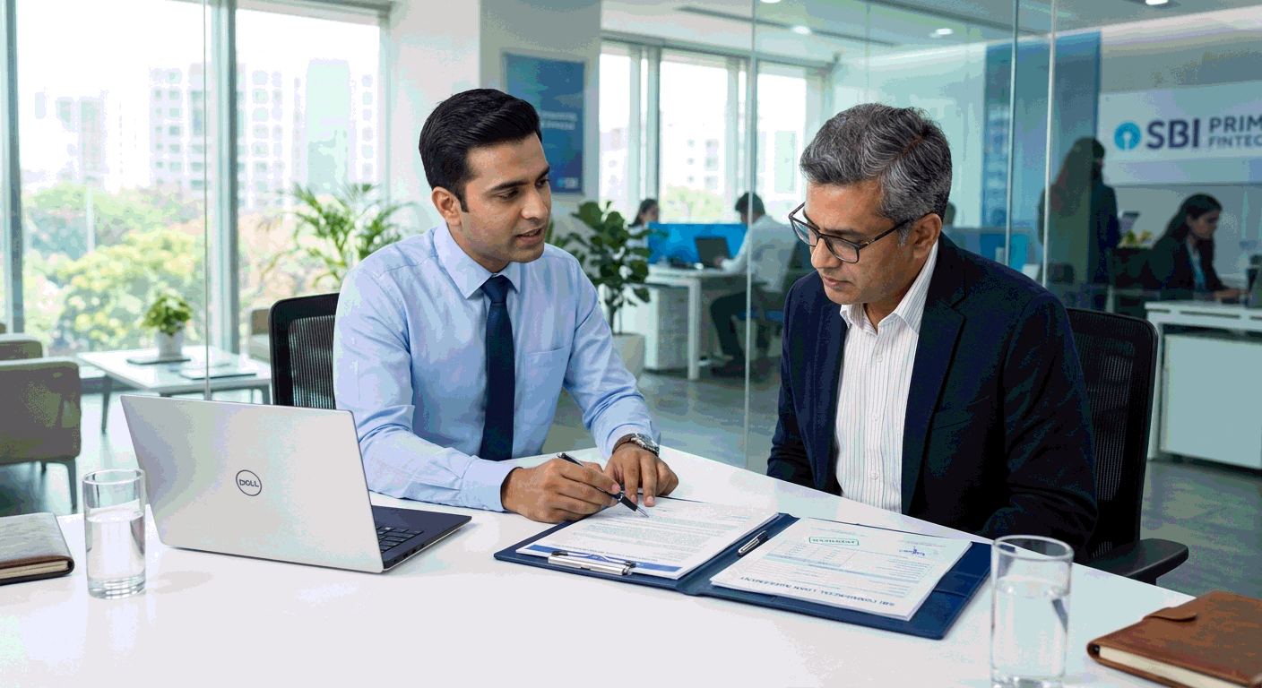 An advisor explaining loan documents to a customer